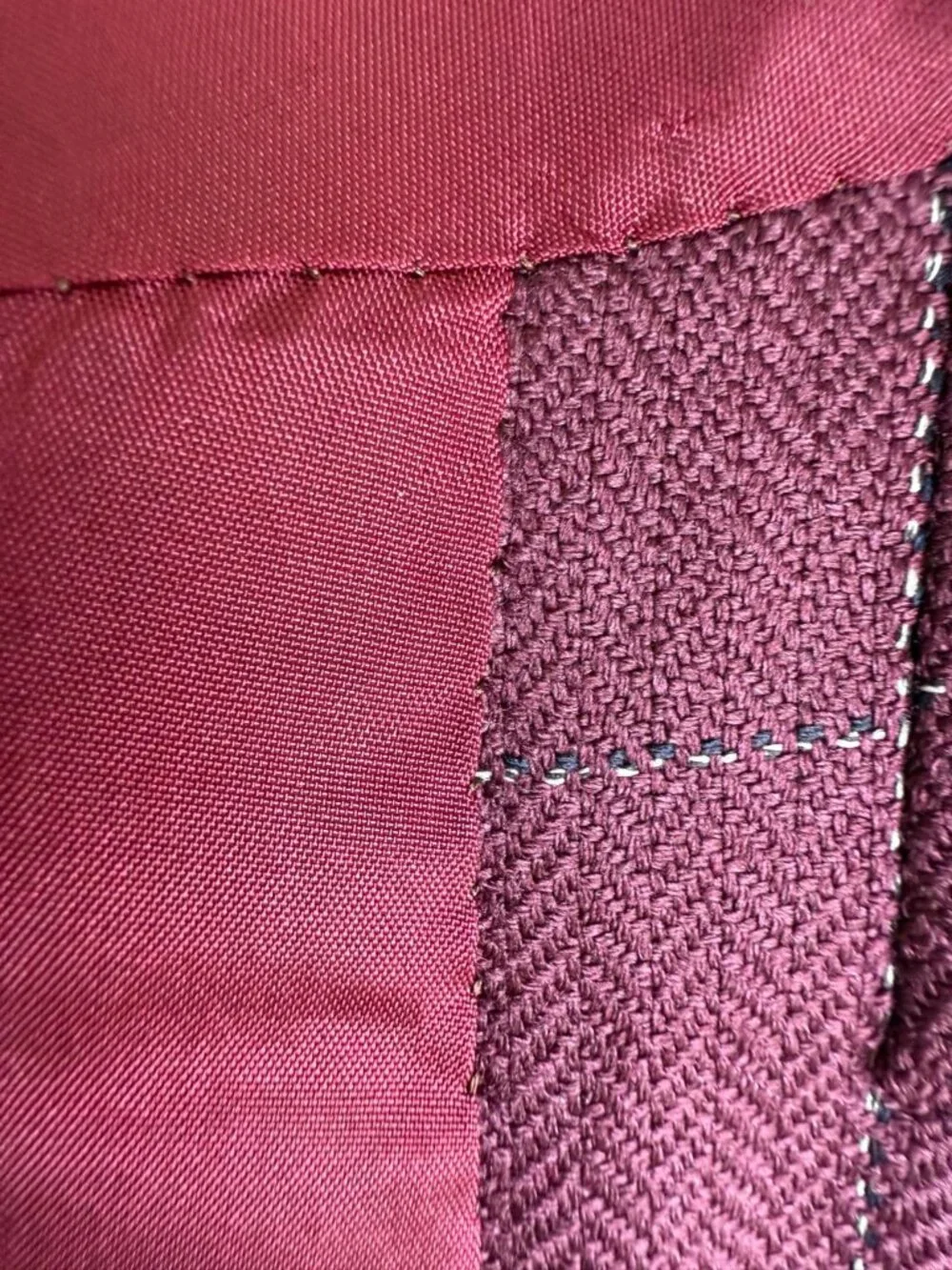 Vintage Bespoke Burgundy Windowpane Wool Sport Coat Blazer Men's 46R Hand Tailor